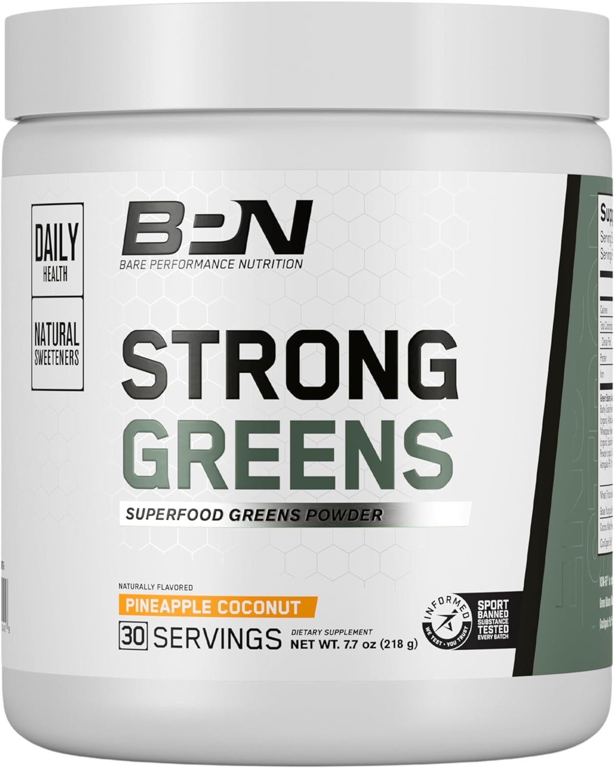 Bare Performance Nutrition, Bpn Strong Greens Superfood Powder, Improved Digestion, Increased Energy, Immune System Support, Pineapple Coconut