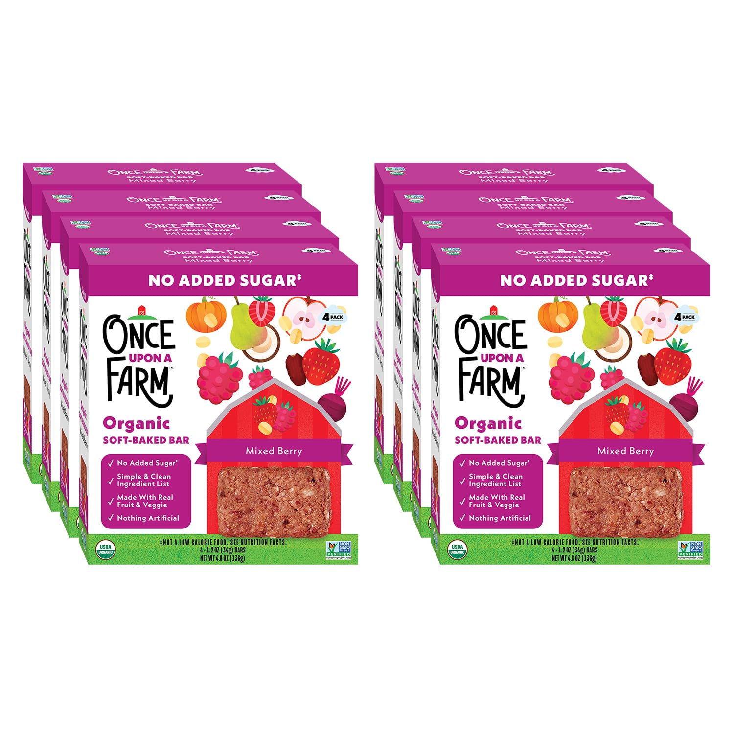 Once Upon A Farm Organic Soft Baked Kids' Bars, Mixed Berry | 8 Boxes, 32 Total Bars