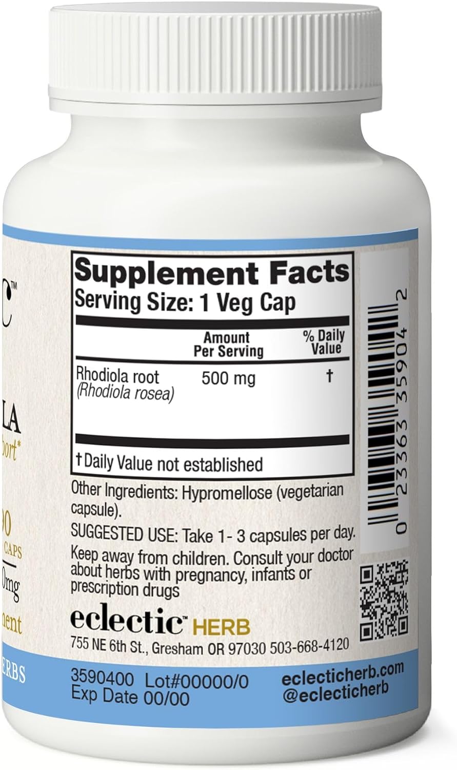 Eclectic Rhodiola 500 Mg Fduv, Blue, 90 Count : Health & Household