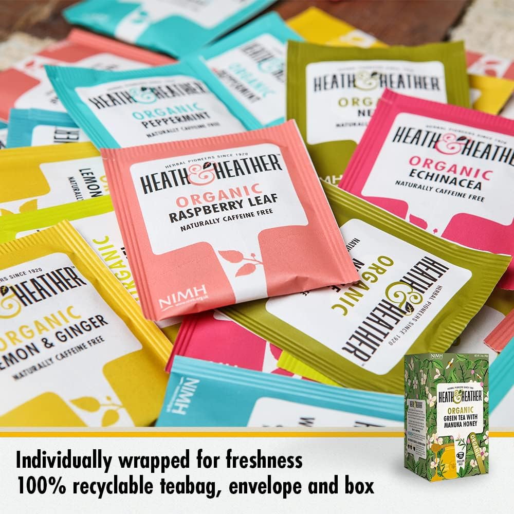 Heath & Heather Organic Green Tea with Manuka Honey Teabags | Individually Wrapped Herbal Tea Infusions | 6 Packs of 20, Total 120 Tea Bags : Amazon.co.uk: Grocery