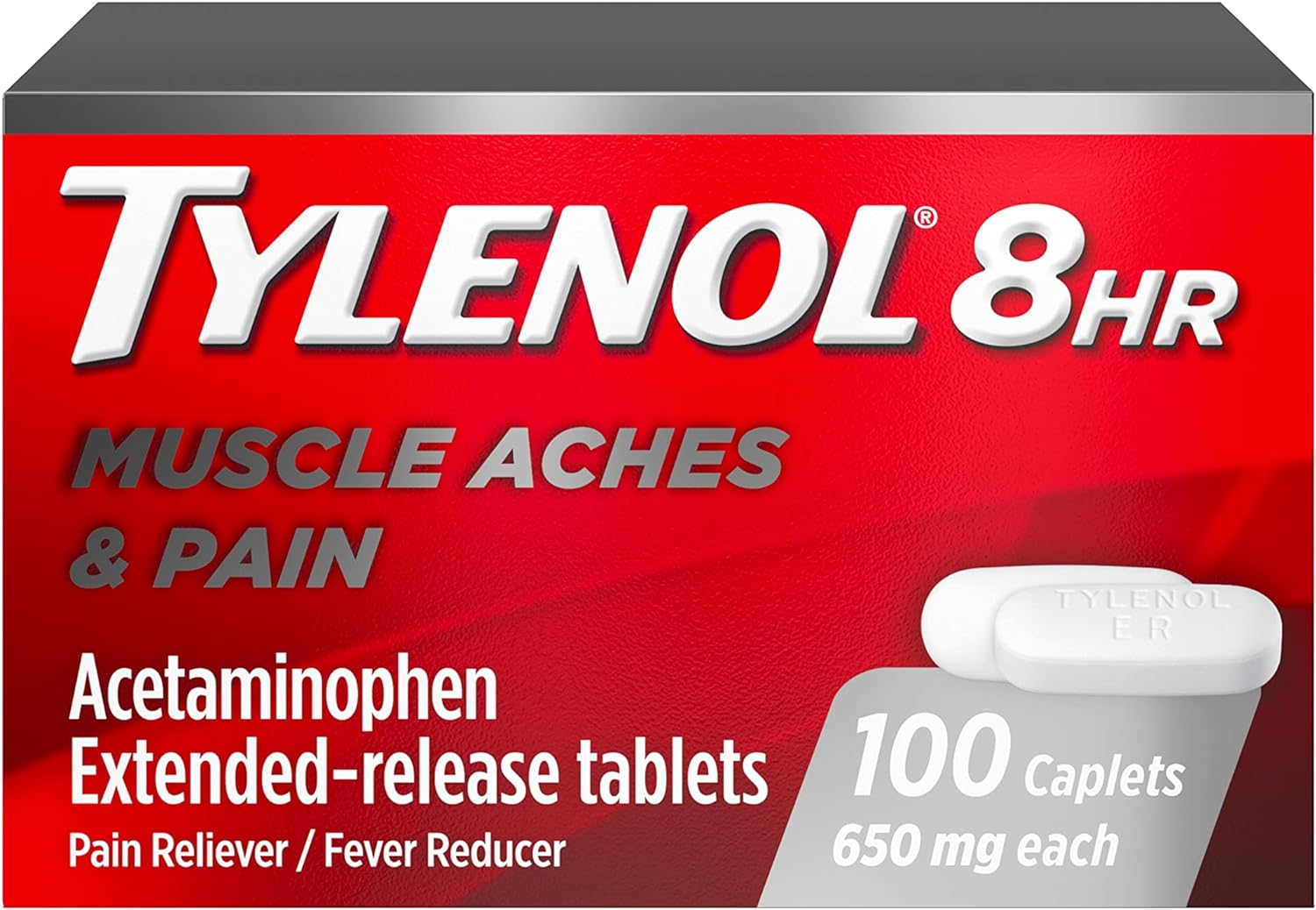 Tylenol 8 Hour Muscle Aches & Pain Acetaminophen Tablets for Muscle & Joint Pain, 100 ct