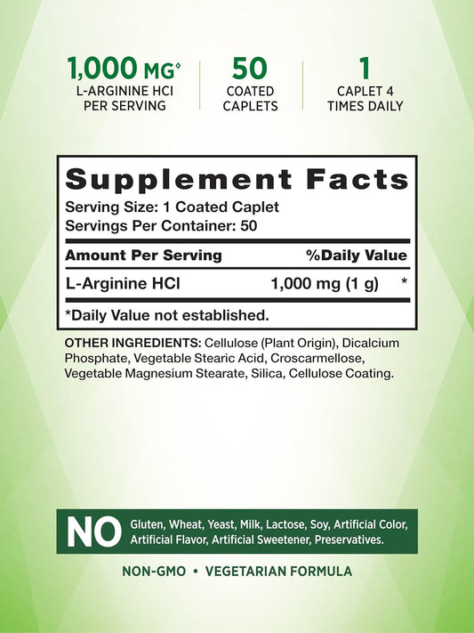 L-Arginine Hcl 1000Mg | 50 Caplets | Essential Amino Acid Supplement | Non-Gmo & Gluten Free | By Nature'S Truth