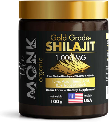 Organic Himalayan Shilajit Resin With Fulvic Acid, Humic Acid, 85+ Minerals- Gold Grade Plus - 100G, 1000 Mg Per Serving - Energy, Stamina, Brain Support - Made In The Usa