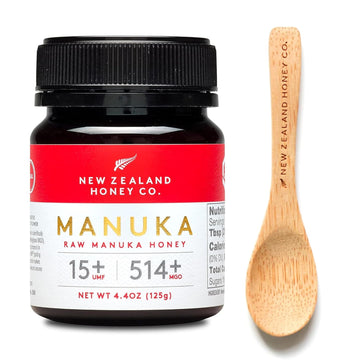 New Zealand Honey Co. Raw Manuka Honey Umf 15+ | Mgo 514+ 4.4Oz, Umf Certified & Bamboo Spoon 12Cm