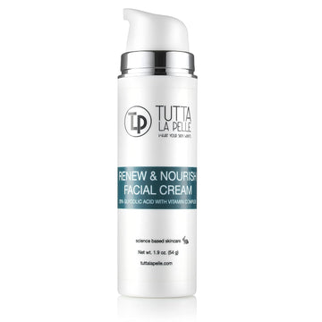 Glycolic Acid Cream 20% Aha Facial Cream, Vitamin Complex – Acne Cream, Q10 Anti Aging Wrinkle Cream, Kp - Keratosis Pilaris / Fine Line Cream - Day And Night Cream - Oil Free - Renew & Nourish 1.9 Oz