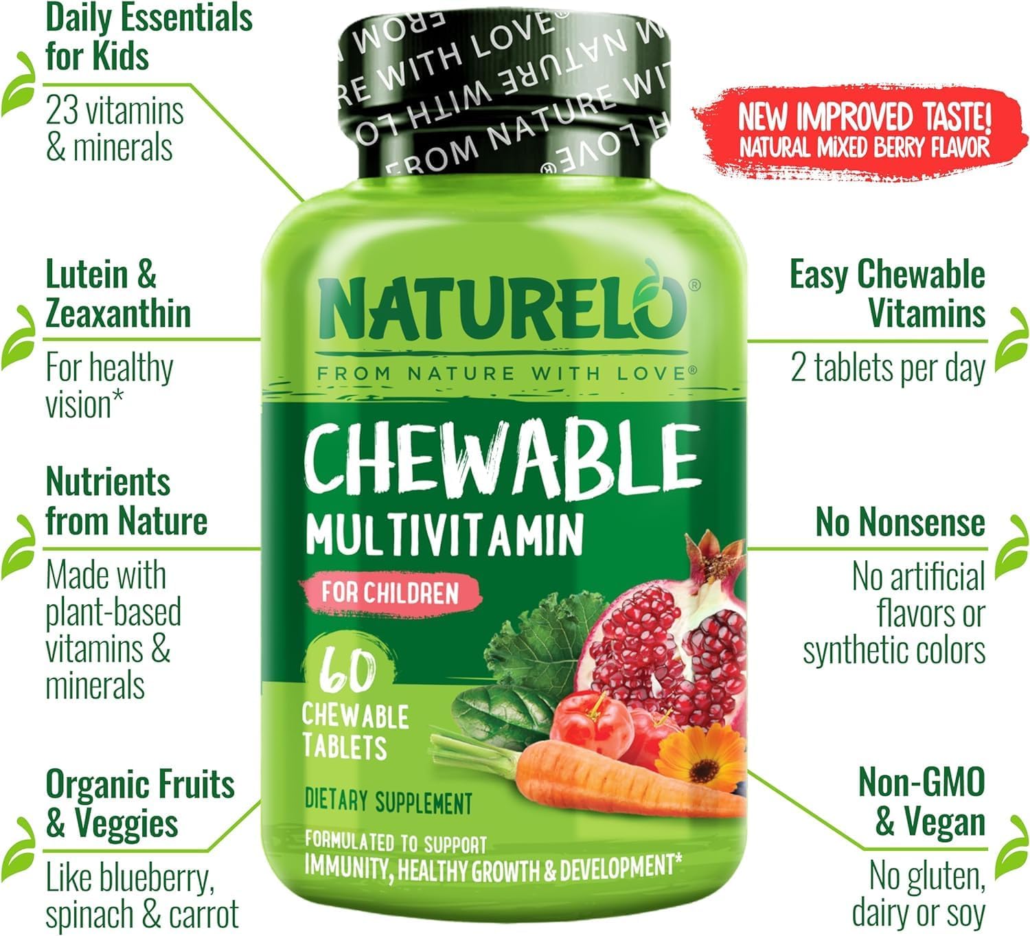 NATURELO Chewable Vitamin for Kids – Multivitamin with Whole Food Fruit Blend - 60 Tablets for Children : Amazon.co.uk: Health & Personal Care