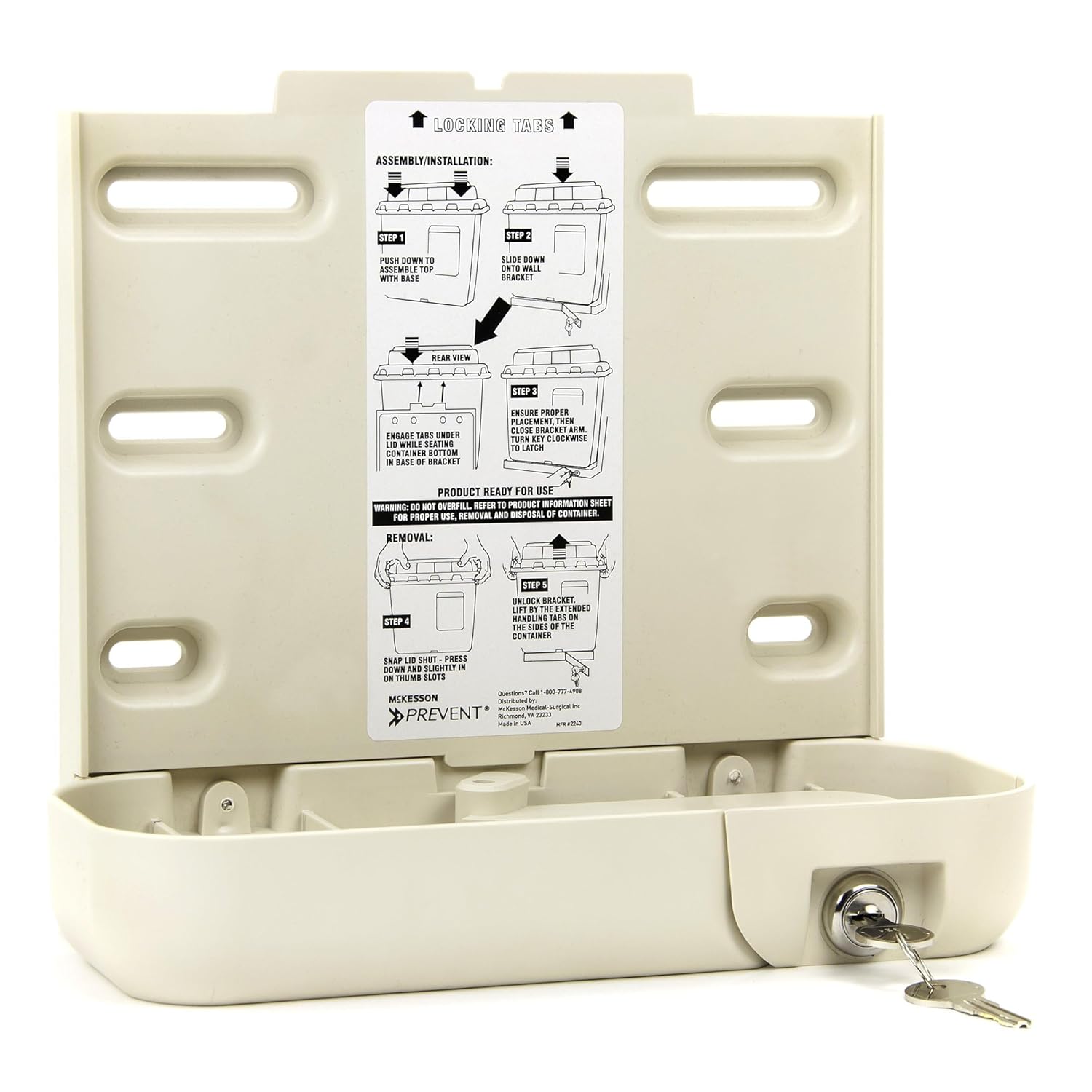 Mckesson Prevent Sharps Locking Wall Cabinet - For Biohazard Infectious Waste - 10 In X 4.35 In X 9.36 In, 1 Count