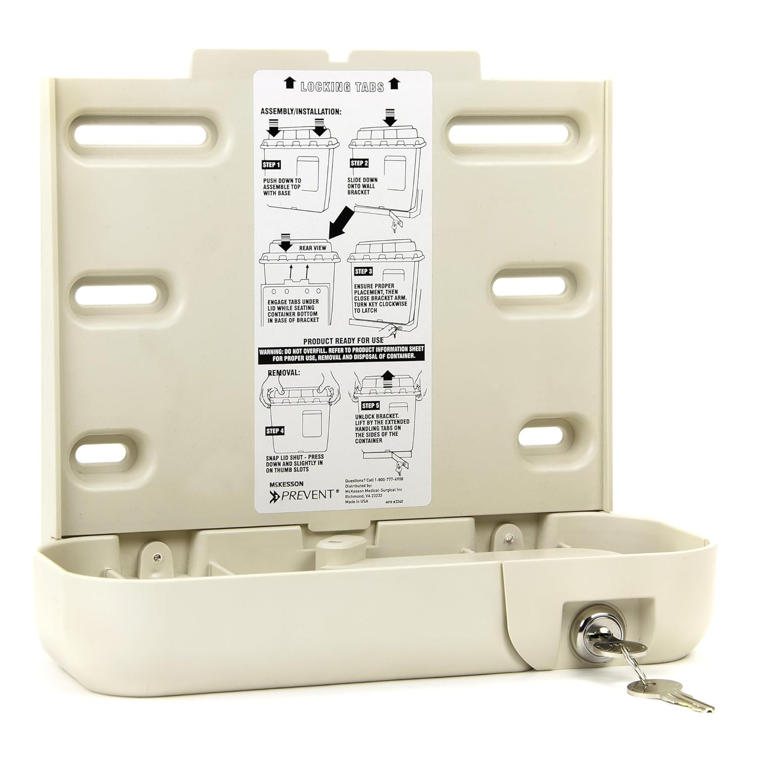 Mckesson Prevent Sharps Locking Wall Cabinet - For Biohazard Infectious Waste - 10 In X 4.35 In X 9.36 In, 2 Count
