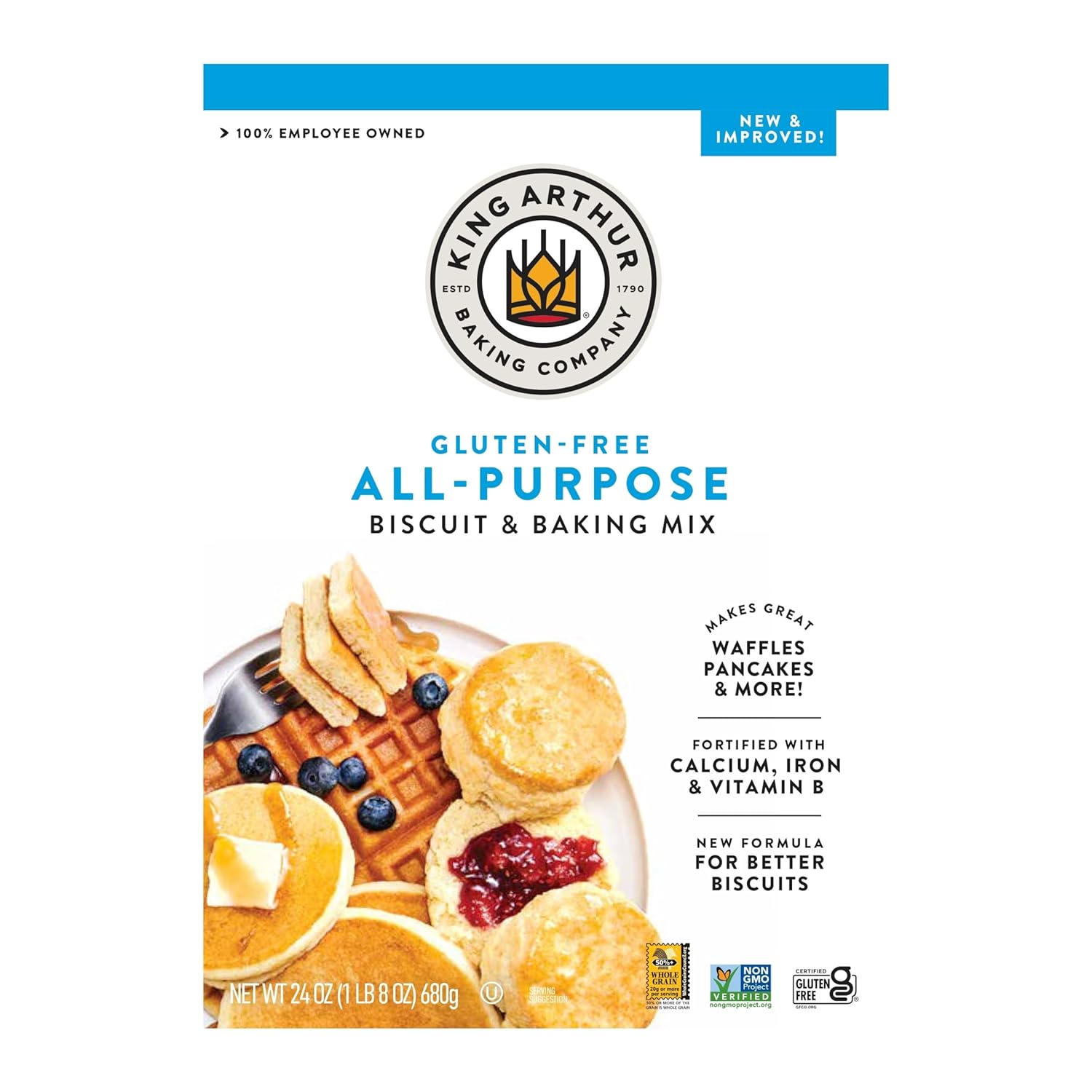 King Arthur, Gluten Free All-Purpose Biscuit & Baking Mix, Gluten Free, Non-GMO Project Verified, Certified Kosher, 24 Ounces, Packaging may vary (Pack of 6)