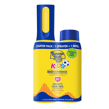 Banana Boat Kids 360 Coverage Sunscreen Mist SPF 50+ Bundle | Refillable Sunscreen Bottle with Spray Sunscreen Refill, SPF 50 Sunscreen Spray Mist Bottle, Non-Aerosol Sunscreen, 5.5oz each Bundle Pack