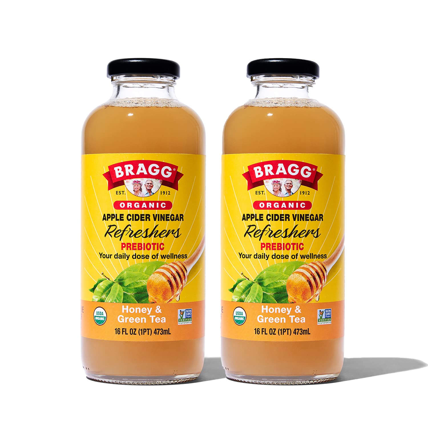 Bragg Organic Apple Cider Vinegar Beverage, Honey & Green Tea - 16Oz, 2 Pack