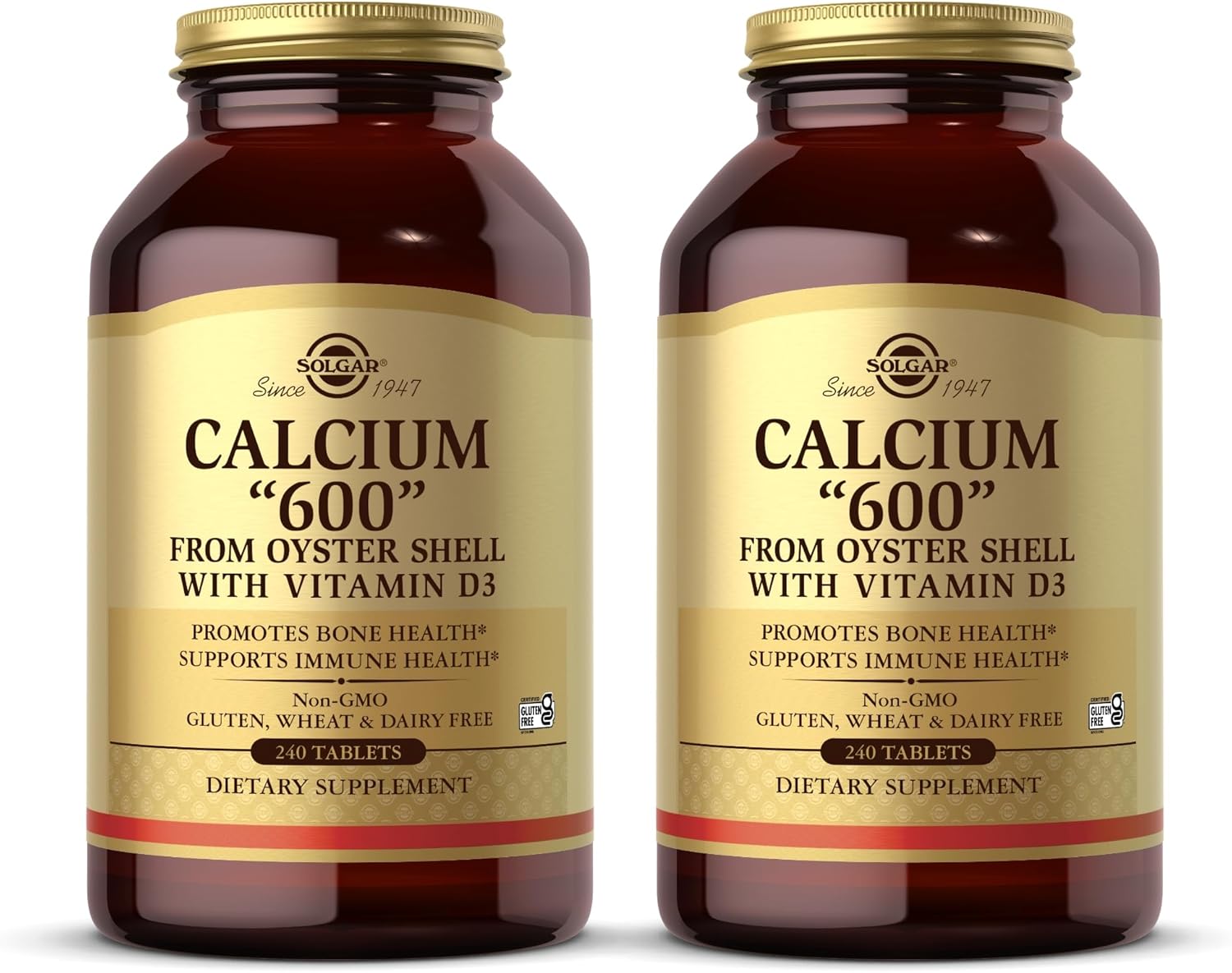 Solgar Calcium 600" - 240 Tablets, Pack Of 2 - From Oyster Shell With Vitamin D3 - Non-Gmo, Gluten Free, Dairy Free - 240 Total Servings