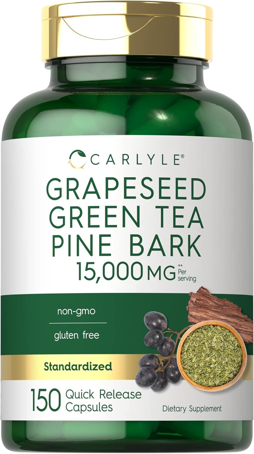 Carlyle Grapeseed, Green Tea, Pine Bark | 15,000Mg | 150 Capsules | Non-Gmo And Gluten Free Supplement