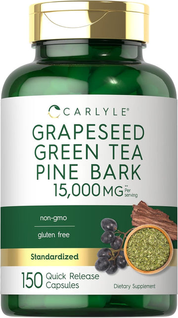 Carlyle Grapeseed, Green Tea, Pine Bark | 15,000Mg | 150 Capsules | Non-Gmo And Gluten Free Supplement