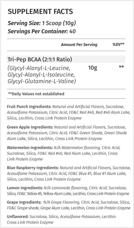 Metabolic Nutrition | Tripep - Tri-Peptide Branch Chain Amino Acid, Bcaa Powder, Pre Intra Post Workout Supplement | Watermelon, 400 Grams (40 Servings)