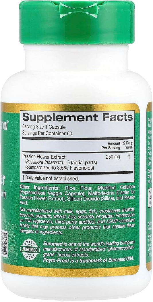 California Gold Nutrition Euroherbs™, Passion Flower Extract, Euromed Quality, 250 Mg, 60 Veggie Capsules