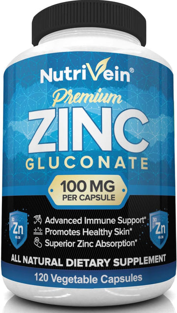 Nutrivein Premium Zinc Gluconate 100mg - 120 Capsules - Immunity Defen