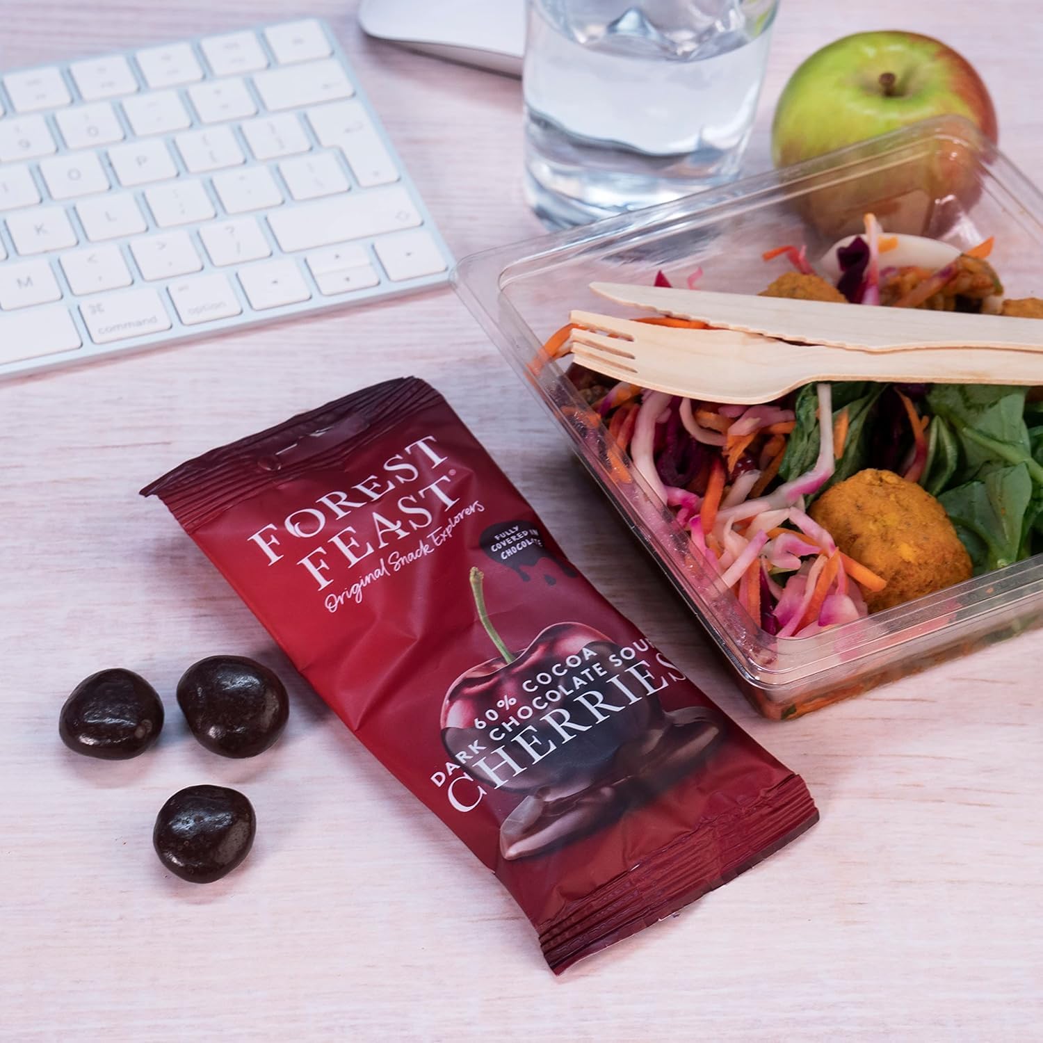 Forest Feast 60% Cocoa Dark Chocolate Sour Cherries Pack 12 X 40G - Sweet Dried Cherries Chocolate Covered Fruit Snack With 60% Belgian Dark Chocolate, Gluten Free & Vegan Friendly Snack