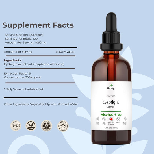 Eyebright Tincture – Alcohol-Free Liquid Extract For Eye And Sinus Support – Vegan, Non-Gmo, Gluten-Free – (3.4 Fl Oz)
