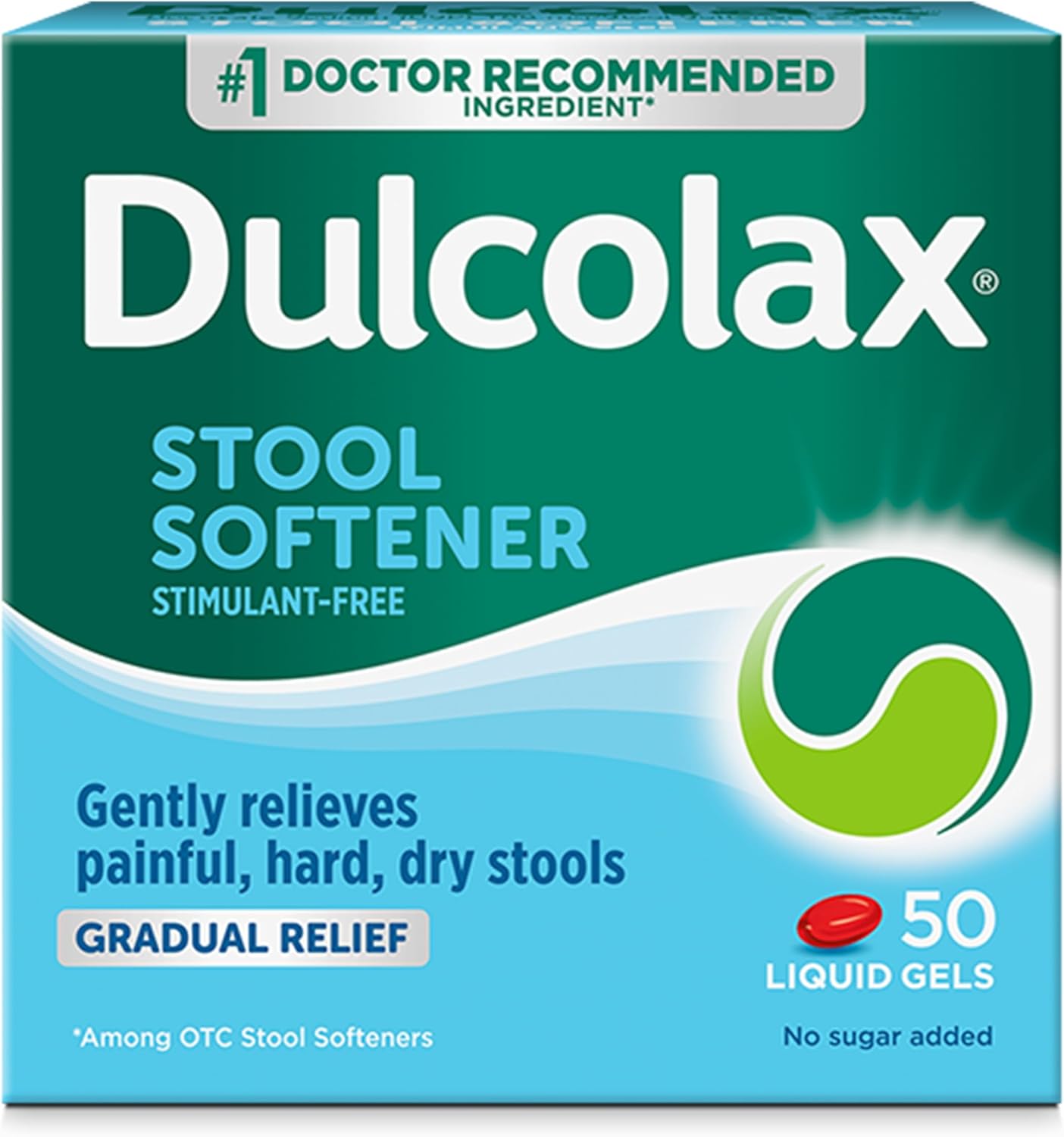 Dulcolax Stool Softener Laxative Liquid Gel Capsules, Gentle Constipation Relief For Hard, Dry Stools, Docusate Sodium 100 Mg, 50 Count