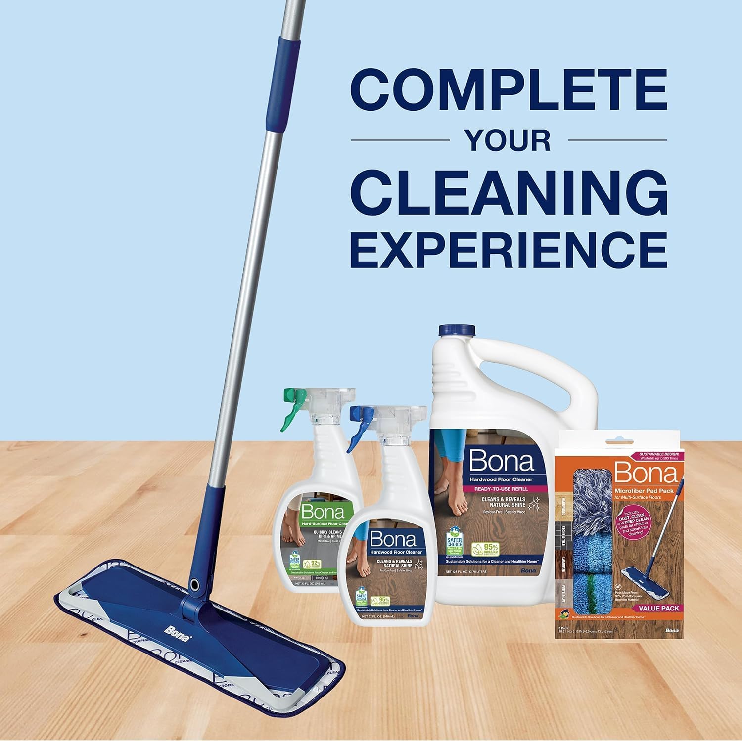 Bona Premium Microfiber Floor Mop for Dry and Wet Floor Cleaning - Includes Microfiber Cleaning Pad and Microfiber Dusting Pad - Dual Zone Cleaning Design for Faster Cleanup : Health & Household