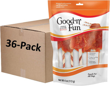 Good'N'Fun Triple Flavor Wings 4 Ounces, Snack For All Dogs, Case Of 36 Individual Packs