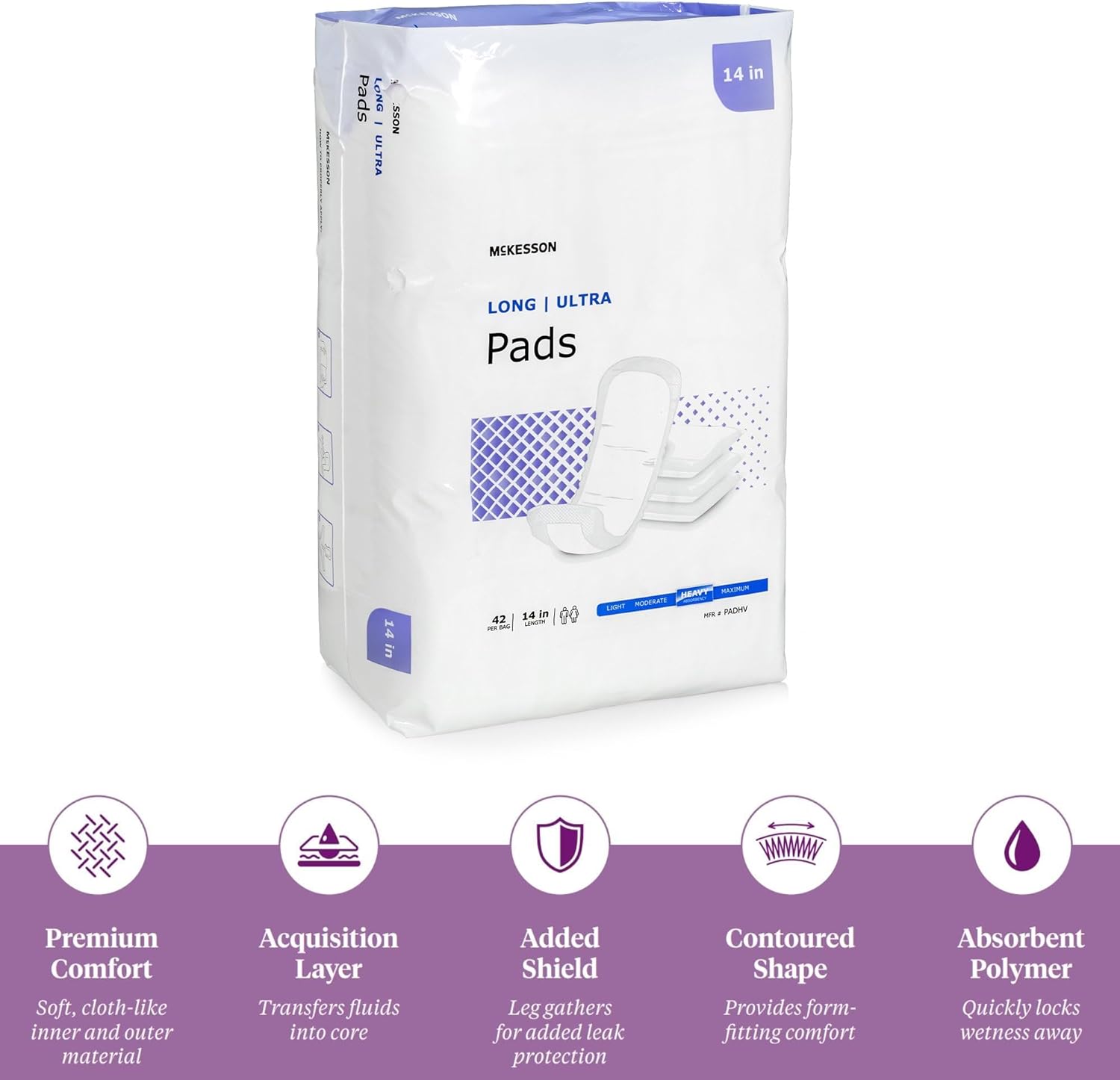 McKesson Ultra Pads for Women, Incontinence, Heavy Absorbency, 14 in, 42 Count, 1 Pack