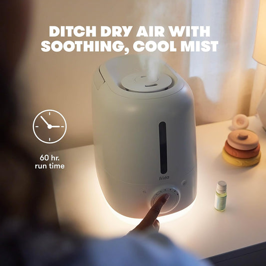 Frida Baby 3-In-1 Xl Top Fill Humidifiers For Bedroom, 6L Tank Cool Mist Humidifier For Large Rooms + Diffuser, Nightlight, Auto Shut-Off, Quiet, Carry Handle, Night Light, Essential Oil Diffuser