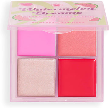 I Heart Revolution Watermelon Dreams Blush & Highlighter Quad, Cream Highlighter & Blush Face Palette, Vegan & Cruelty-Free, 2.8G
