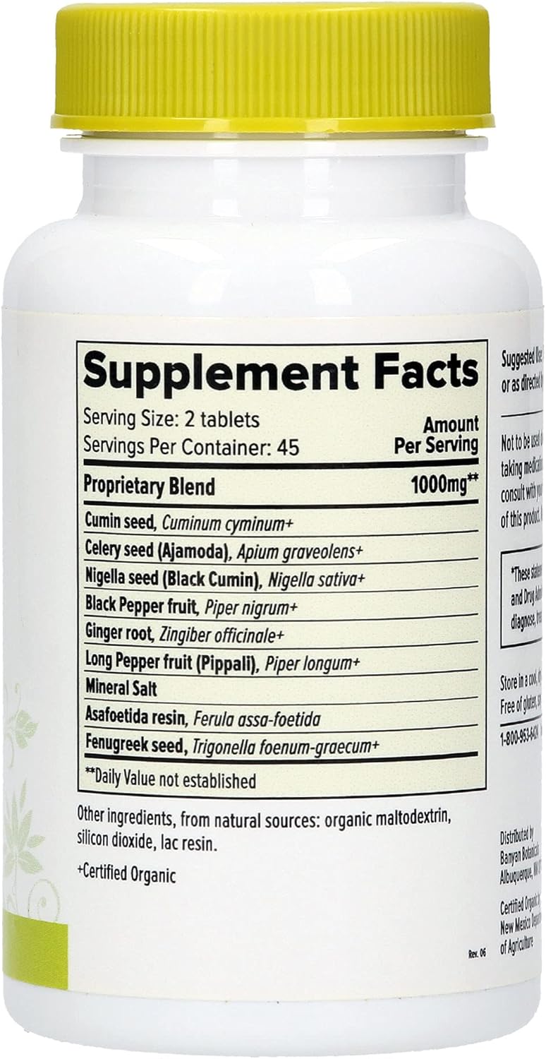 Banyan Botanicals Vata Digest – Natural Digestion Supplement Made with Organic Herbs Like Ajamoda & Ginger – for Digestion Support and Comfort* – 90 Tablets – Non GMO Sustainably Sourced Vegetarian