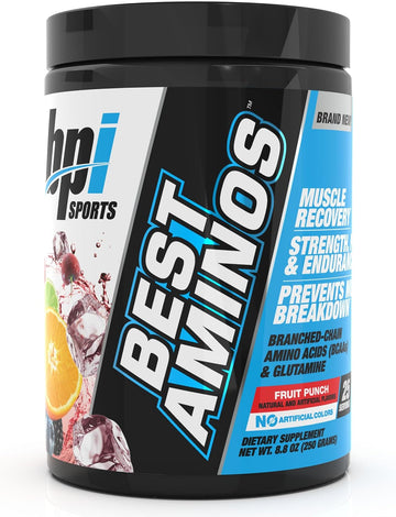 Bpi Sports Best Aminos - Bcaa Powder Post Workout & Glutamine Recovery Drink With Branched Chain Amino Acids For Hydration & Recovery, For Men & Women - Fruit Punch - 25 Servings