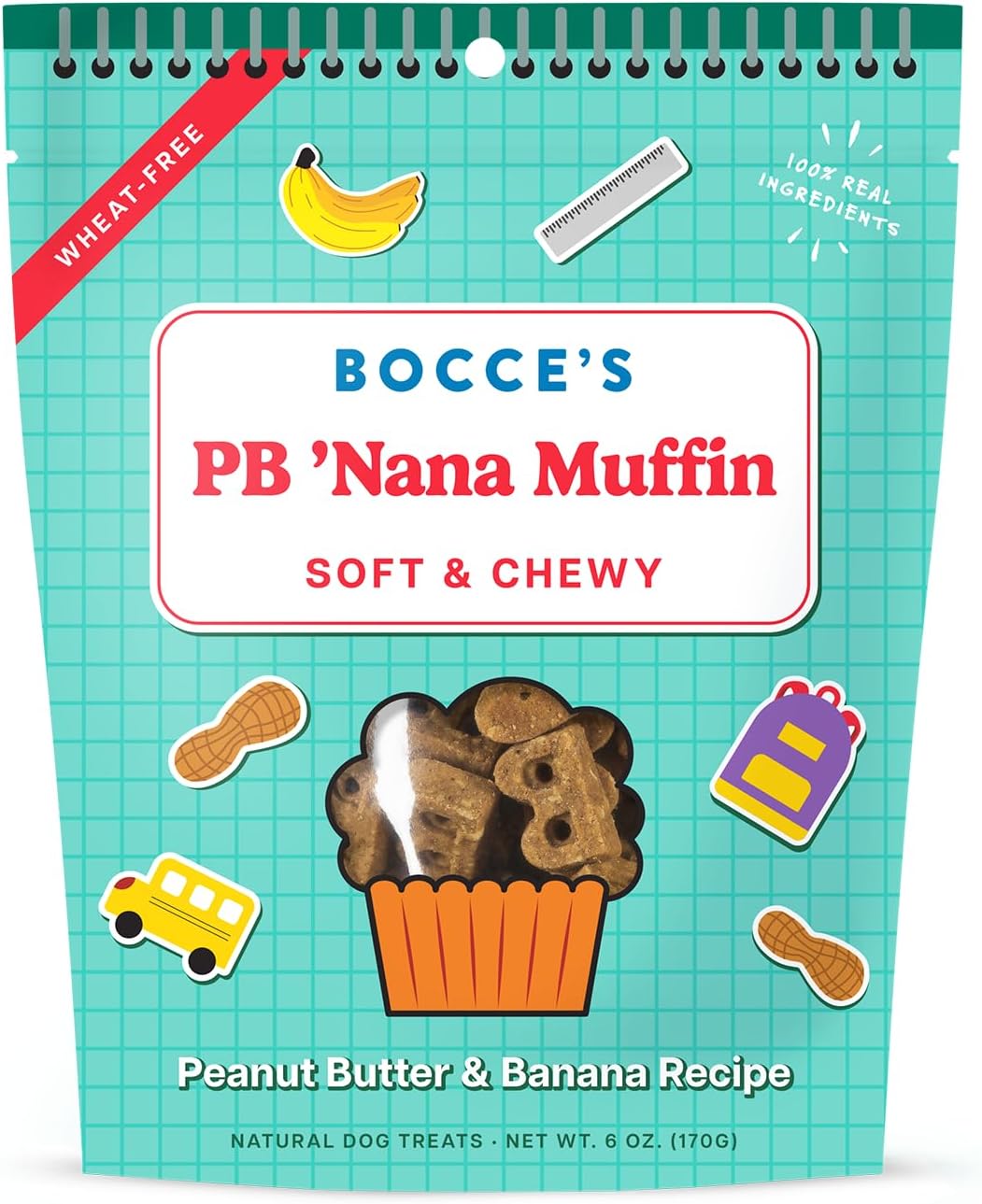 Bocce'S Bakery Pb 'Nana Muffin Treats For Dogs, Wheat-Free Everyday Dog Treats, Made With Real Ingredients, Baked In The Usa, All-Natural Soft & Chewy Cookies, 6 Oz