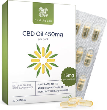 Healthspan 450Mg Cbd Oil Capsules | 30 Capsules | Added Vitamin D3 | Vegan
