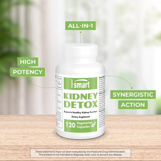 Supersmart Kidney Detox Formula (High Potency) - All-In-1 Complex - With Chanca Piedra, Dandelion Root, Magnesium - Kidney Detox Supplement | Non-Gmo & Gluten Free - 120 Vegetarian Capsules