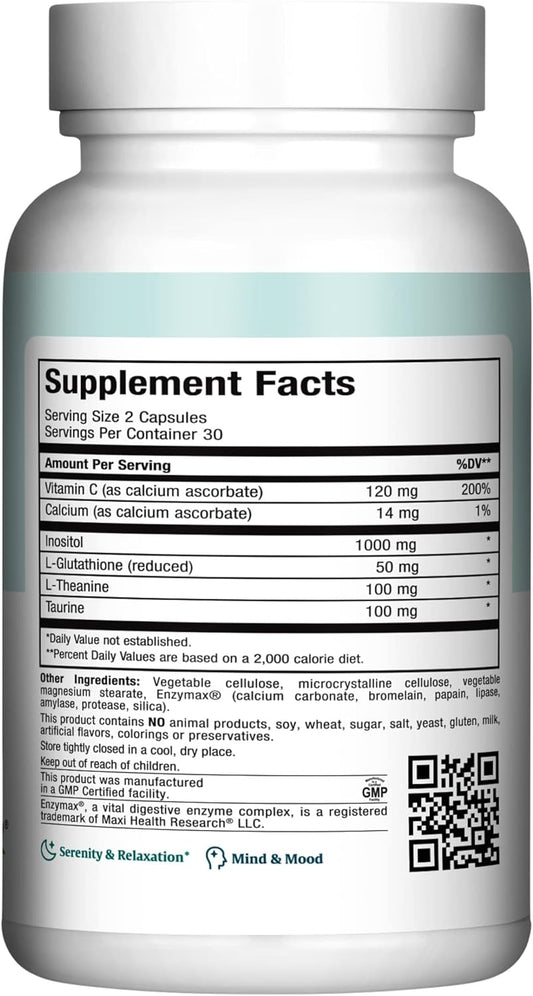 Maxi Health - Relax To The Max Stress Relief Formula (60 Count) Capsules With Vitamin C, Calcium, L-Theanine, L-Taurine & Amino Acids - All Natural Calming & Relaxation Supplements
