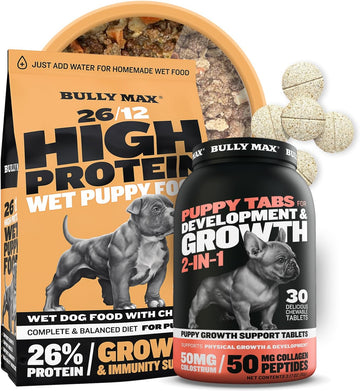 Bully Max Complete Puppy Growth Kit - 2Lbs Wet Puppy Food & 2-In-1 Puppy Vitamins 30 Chewable Tabs Bundle - Healthy Development & Strong Muscles For Small & Large Breed Puppies