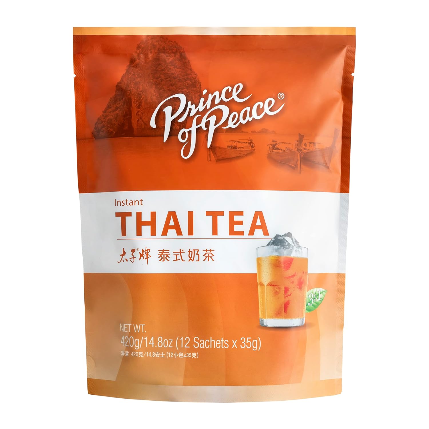 Prince Of Peace 3 In 1 Instant Thai Tea Beverage, 12 Sachets – Instant Hot Or Cold Beverage – Easy To Brew – Made With Authentic Thai Tea Recipe, Rich And Creamy Taste – Just Add Water