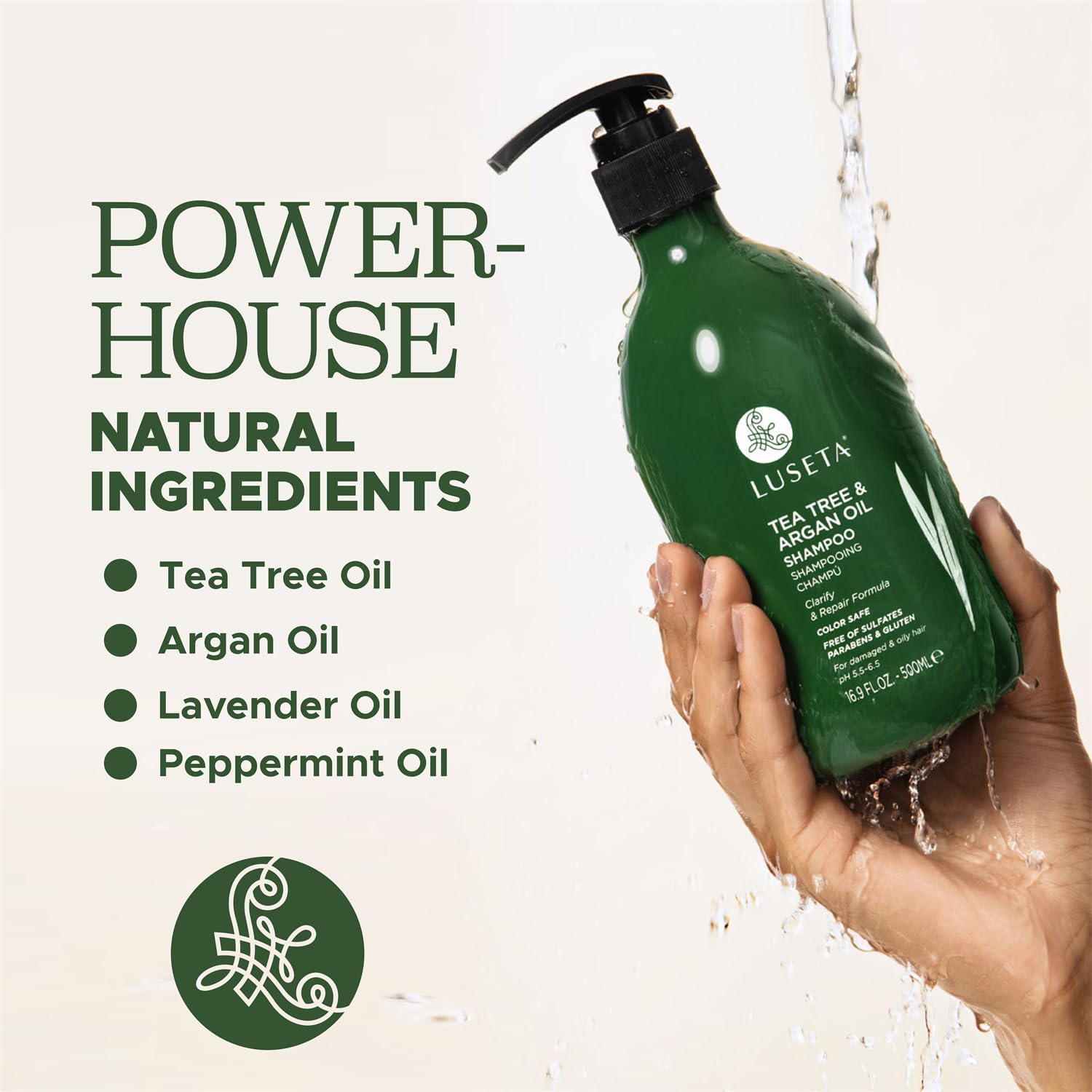 Luseta Tea Tree Shampoo With Argan Oil 16.9 Fl Oz- Clarifying,Hydrating And Fighting Dandruff And Itchy Scalp - For Damaged And Oil Hair - Sulfate And Paraben Free For Men And Women : Beauty & Personal Care