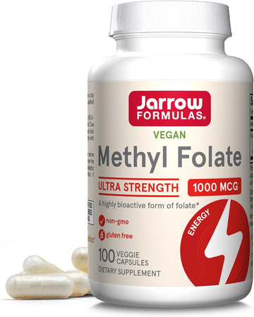 Jarrow Formulas Methyl Folate 1000 Mcg, Dietary Supplement, Methyl Folate For Cellular Energy Support, 100 Veggie Capsules, 100 Day Supply