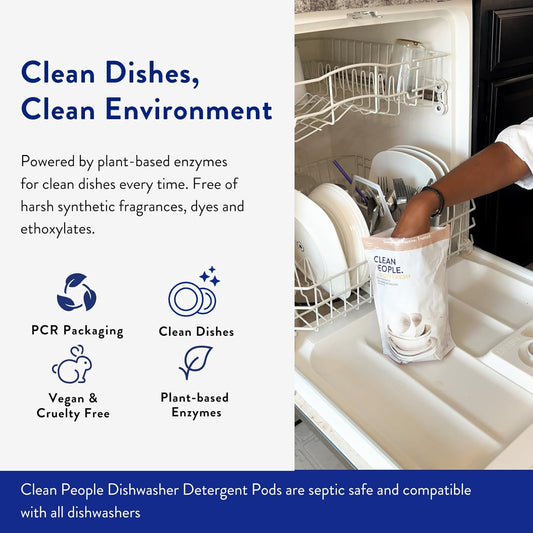 Clean People All Natural Dishwasher Pods - Dishwasher Detergent Pods - Cuts Grease & Rinses Sparkling Clean - Residue-Free - Fragrance Free Dishwashing Pods - Unscented, 60 Pack