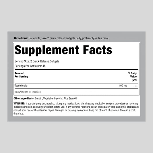 Piping Rock Tocotrienols Supplement | 100mg | 90 Softgels | Non-GMO, Gluten Free