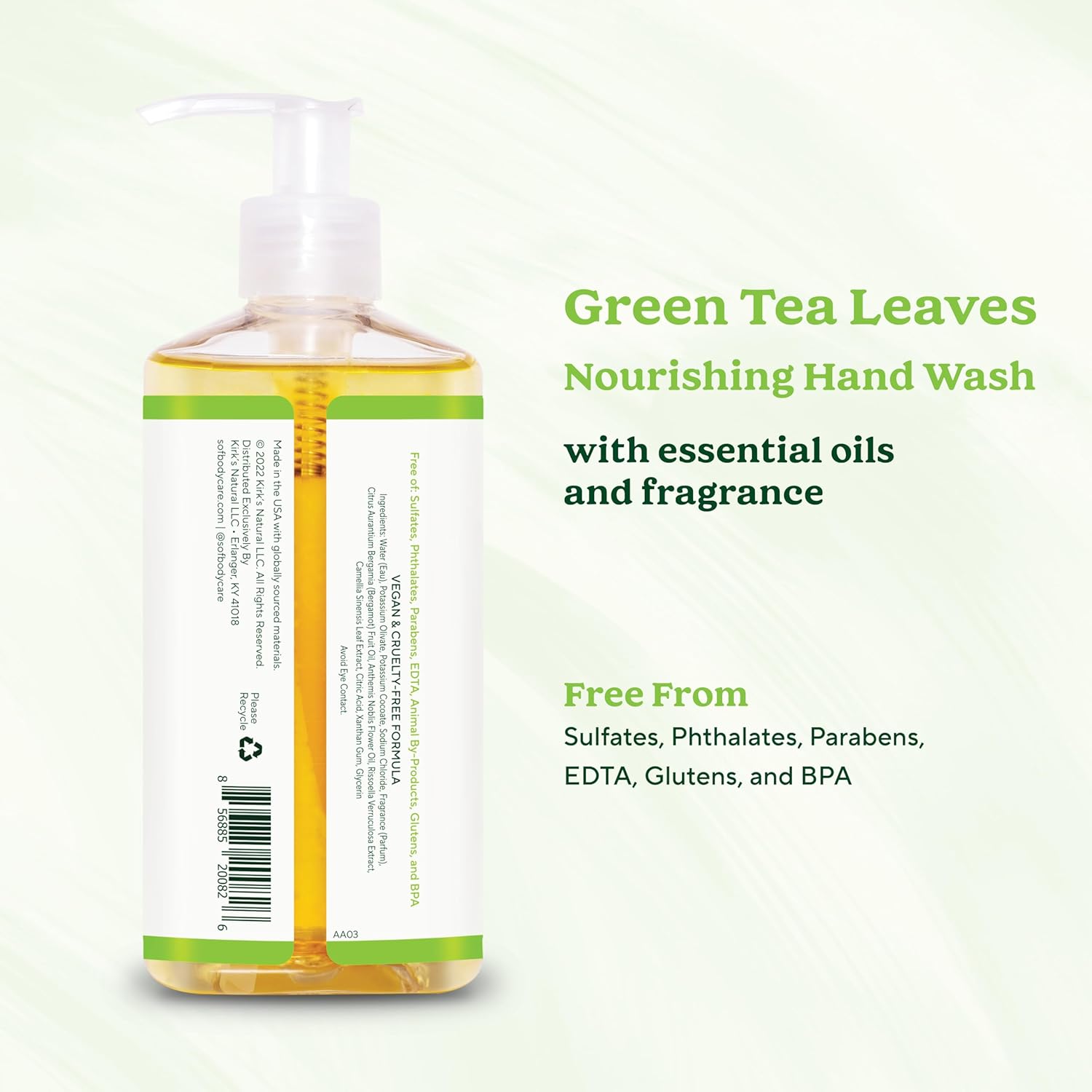 Sof Nourishing Hand Wash - With Moisturizing Sea Algae, Coconut & Olive Oil- Vegan & Non Gmo- Free From Phthalates, Sulfates & Parabens- Orange Blossom & Honey - 8 Oz Bottle 3 Pack