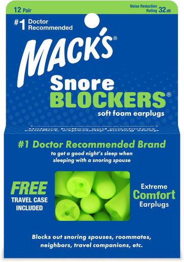 Mack?s Snore Blockers Soft Foam Earplugs, 12 Pair ? 32 dB High NRR, 37 dB SNR ? Comfortable Ear Plugs for Sleeping, Snoring, Loud Noise and Travel