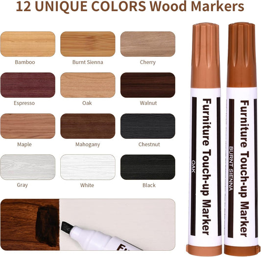 Furniture Repair Kit Wood Markers - Markers and Wax Sticks for Stains, Scratches, Wood Floors, Tables, Desks, Carpenters, Bedposts, Touch Ups, and Cover Ups (25)