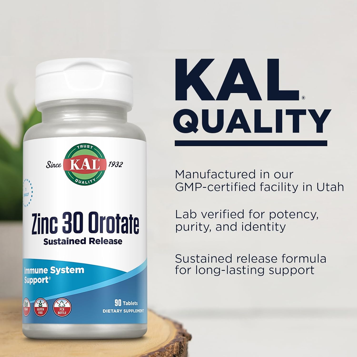 KAL Zinc Orotate 30mg, Sustained Release, Chelated Zinc Tablets, Immun