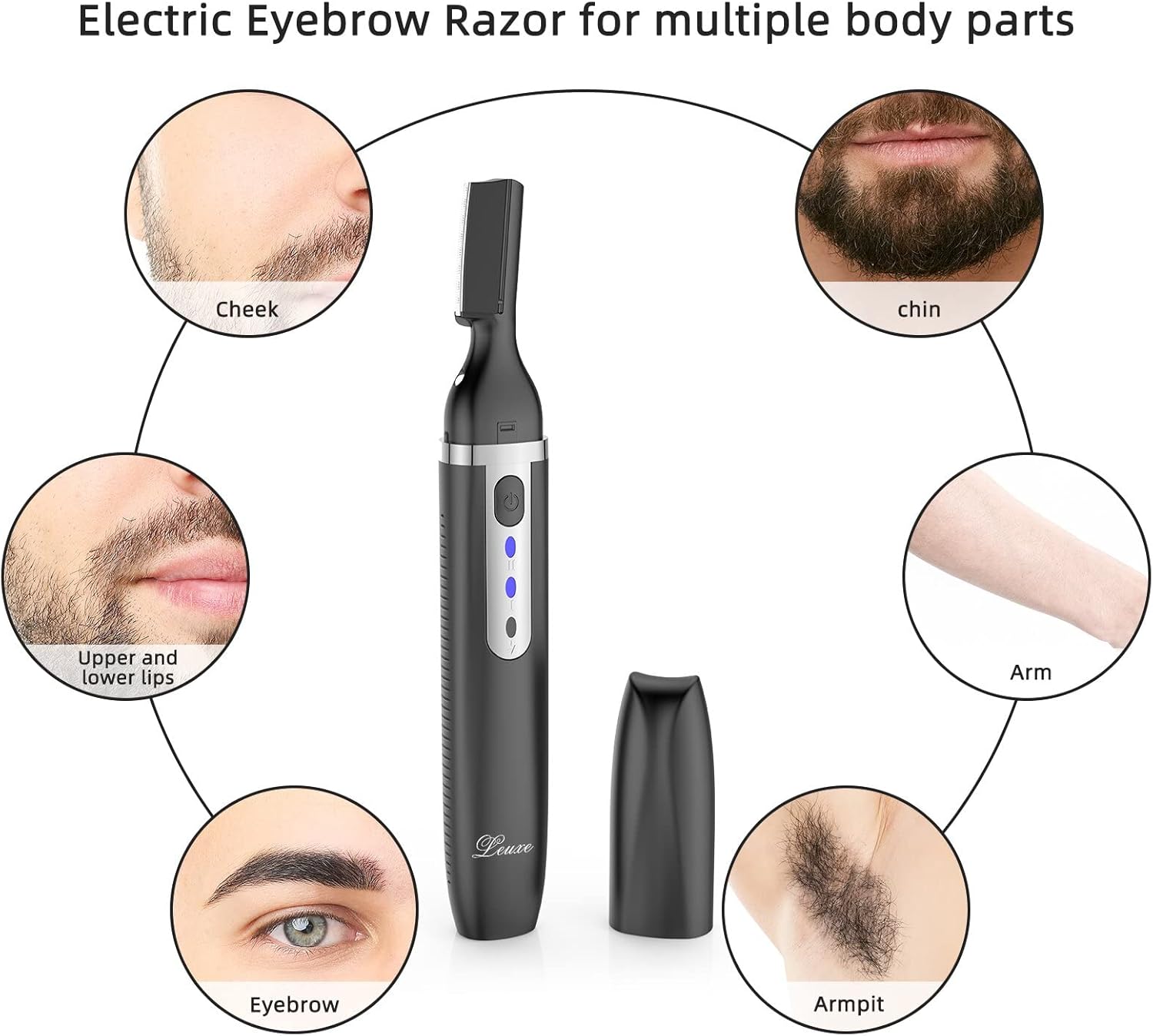 Leuxe Eyebrow Trimmer And Facial Hair Remover, Rechargeable Hair Removal Women'S Electric Shaver Razor For Peach Fuzz Chin Cheek Upper Lip (Black) : Beauty & Personal Care
