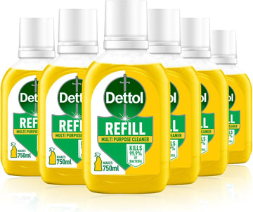 Dettol Cleaner Spray Refill, Citrus, Multipack Of 6 X 50Ml, Total 300Ml, Makes 750Ml Per Refill, Kitchen Spray Cleaner, Kills 99.99% Of Germs, Antibacterial, Disinfectant, Household Cleaners