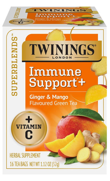 Twinings Superblends Immune Support+ Herbal Tea With Vitamin C, Ginger & Mango Flavoured Green Tea, 16 Tea Bags (Pack Of 6), Enjoy Hot Or Iced