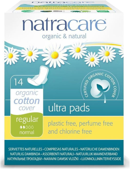 Natracare Cotton Natural Feminine Ultra Pads Regular With Wings By Natracare, 14 Ea, 14 Count : Tampons : Health & Household