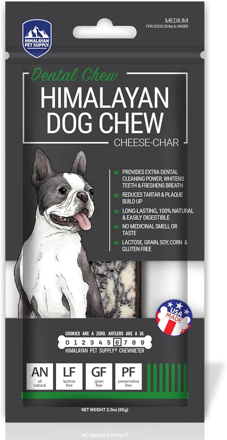 Himalayan Charcoal Cheese Chews | Dental Cleaning - Stain Free - Protein Rich - Tartar Fighting | No Lactose - No Gluten - No Grains - No Soy | Cheese-Char | Medium | For Dogs 35 Lbs & Smaller